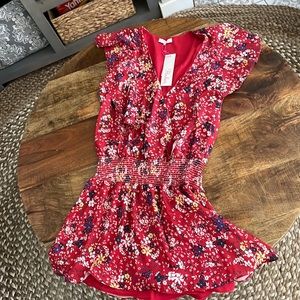 Parker size M red dress with floral print-elastic waist-NWT